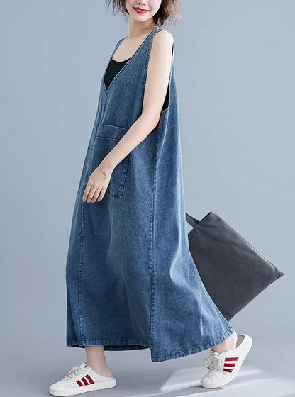 Baggy denim overall dress for women