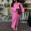 Pink cotton tie waist maxi dress