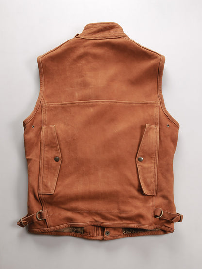 Retro cowhide genuine leather vest for men