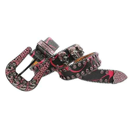 Punk leather belts with skull rhinestones