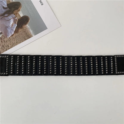 Wide faux leather belt with metal buckle for women