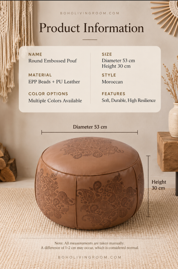 Round faux leather pouf ottoman