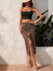 Floral Maxi Skirt with Ruched Side High Slit and Drawstring