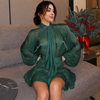 Shimmer bow blouse with high-waist ruched mini skirt set 3 S