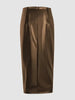 Brown Faux Leather Midi Skirt with Side Slit