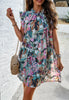 A-Line Short Flowy Summer Dress With Floral Print Hem