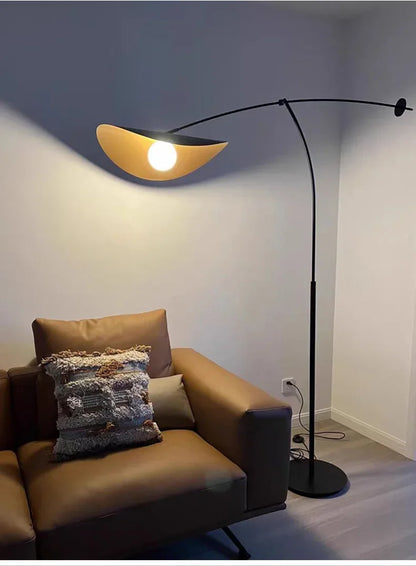 Modern Black and Gold Arc Floor Lamp Boho Hat Shade