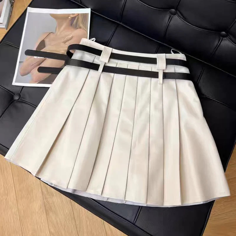Pleather Mini Leather Skirt Double Waistband