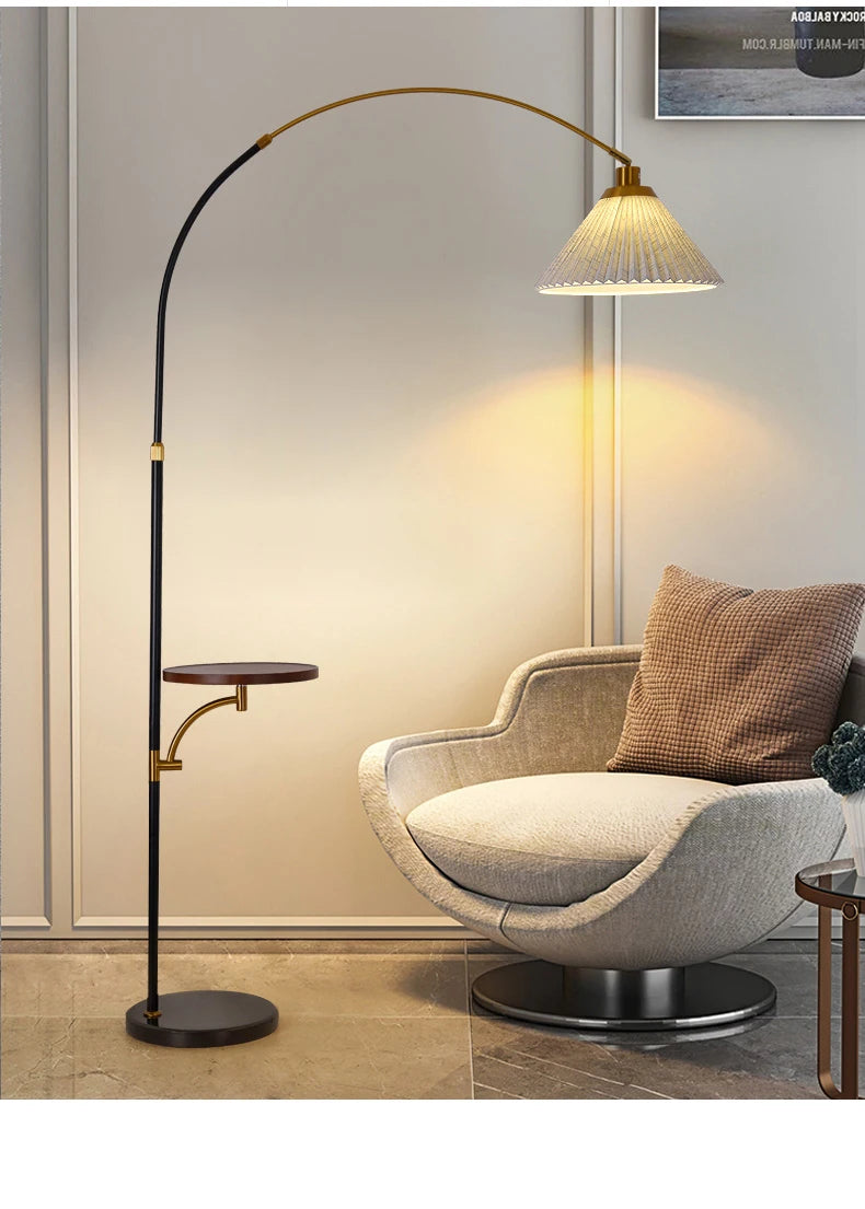 Minimalist Curved Floor Lamp with Pleated Shade