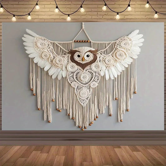 Bohemian Hand-Woven Owl Tapestry Macrame Wall Art