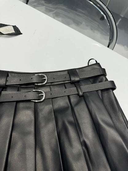 Pleather Mini Leather Skirt Double Waistband