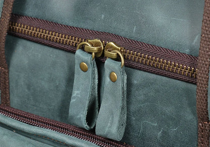 Men’s Leather Duffle Bag Blue Vintage Travel Weekender