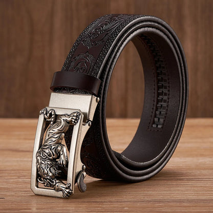 Tiger Buckle Genuine Leather Belt for Men