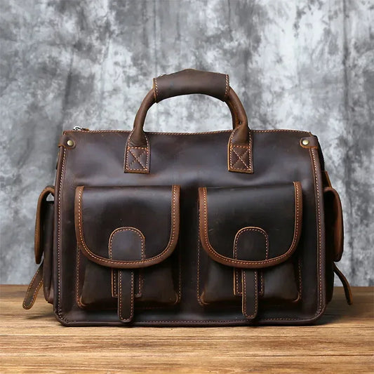 Vintage Leather Briefcase Men's Cowhide Bag 1
