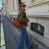 Brown Faux Suede Jacket Women’s Moto Bomber with Pockets