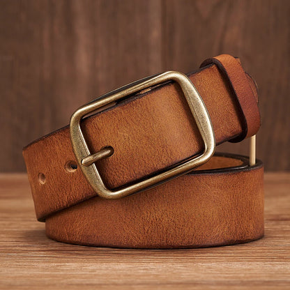 Men's Leather Belt in Brown Cowhide with Copper Pin Buckle