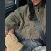 Brown Faux Suede Jacket Women’s Moto Bomber with Pockets