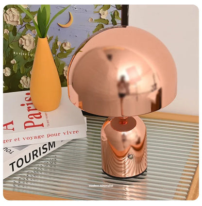 Rechargeable Chrome Mushroom Table Lamp For Bedroom & Desk