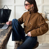 Dark Brown Faux Suede Moto Jacket Women’s Loose Fit