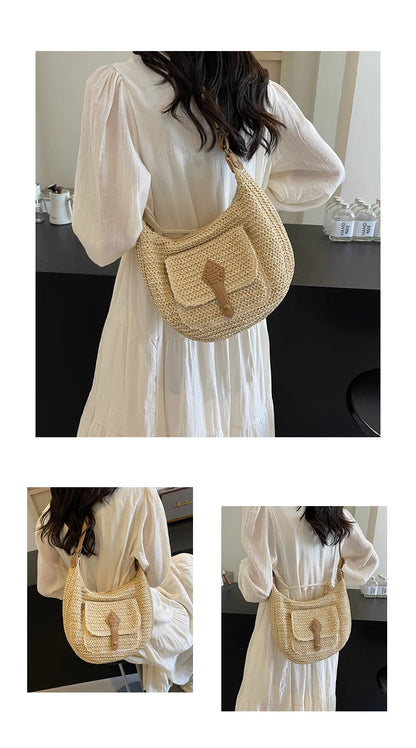 Woven Summer Crossbody Bag with Outer Pocket