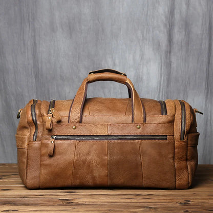 Brown Genuine Leather Duffle Overnight Bag