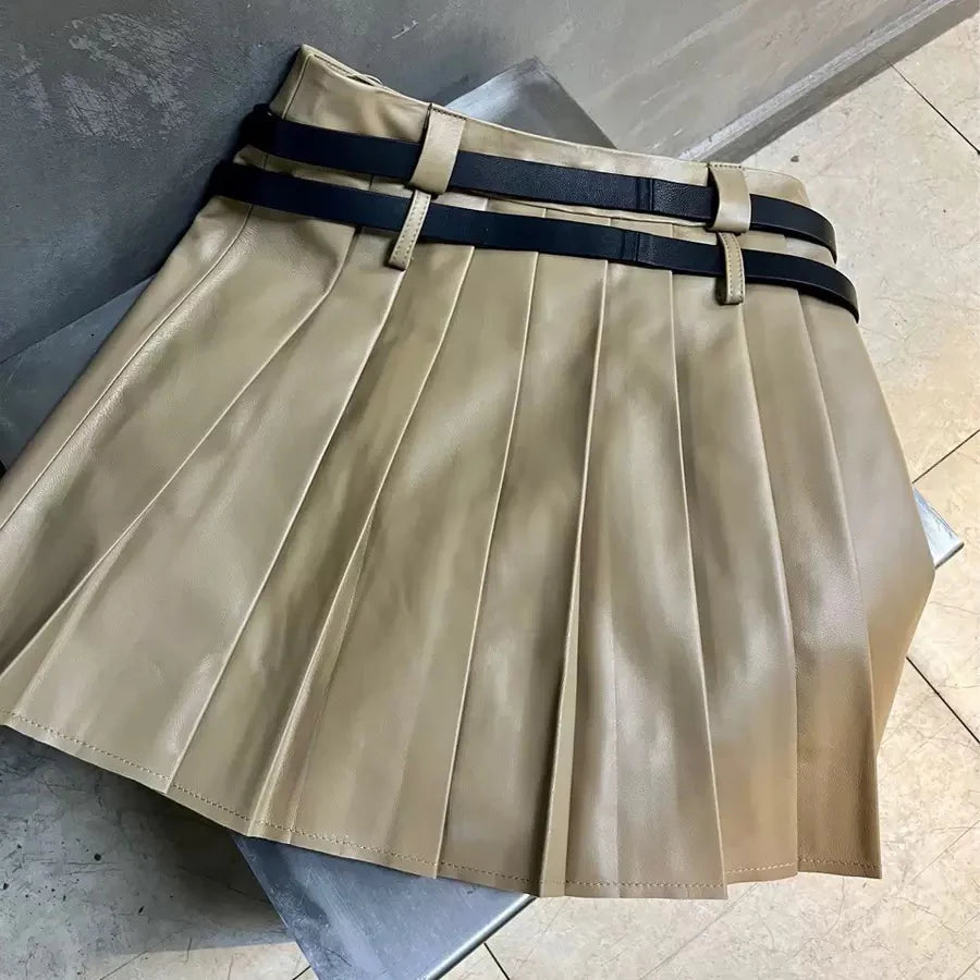 Pleather Mini Leather Skirt Double Waistband