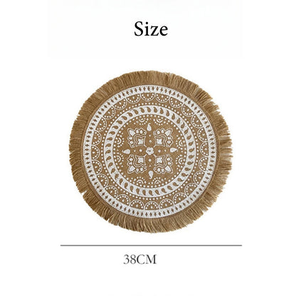Handwoven Jute Table Mats with Mandala Fringe