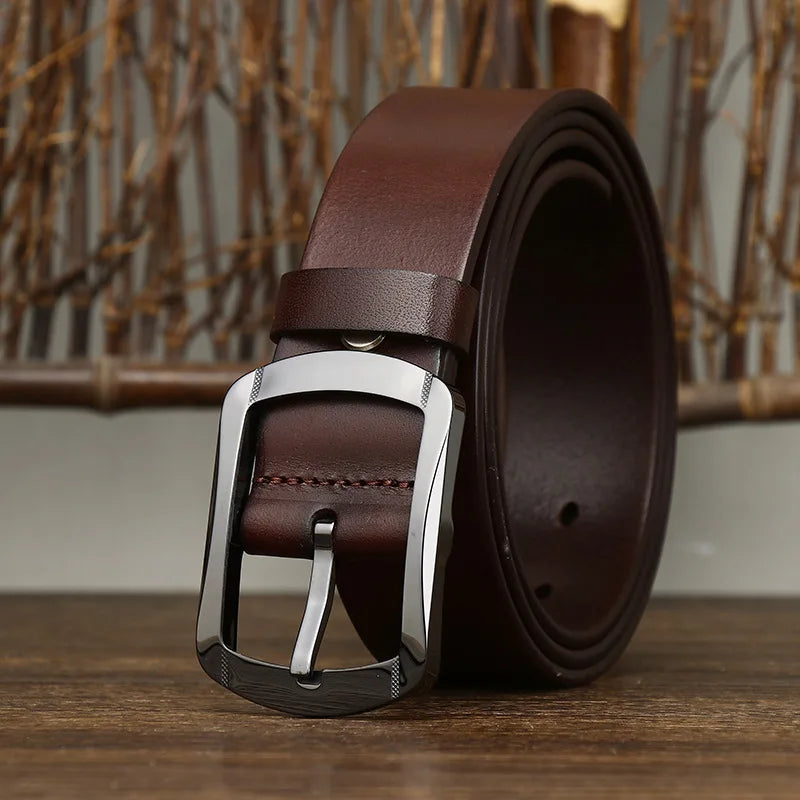 Men's Real Leather Belt with Modern Ceramic Buckle