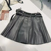 Pleather Mini Leather Skirt Double Waistband