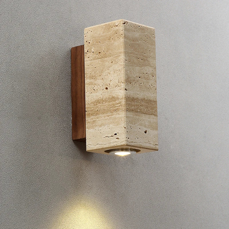 Yellow Travertine Wall Lamp Solid Wood Sconce