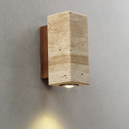Yellow Travertine Wall Lamp Solid Wood Sconce
