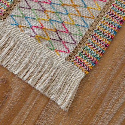 Geometric Boho Colorful Table Runner with Fringe