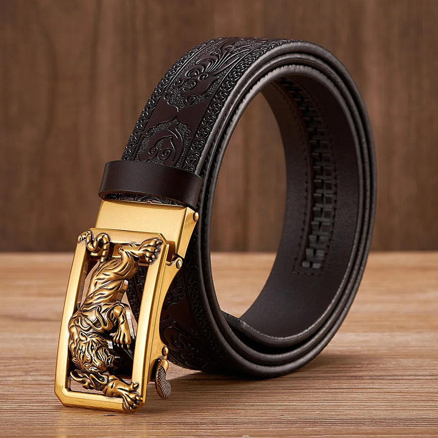 Tiger Buckle Genuine Leather Belt for Men