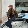 Dark Brown Faux Suede Moto Jacket Women’s Loose Fit
