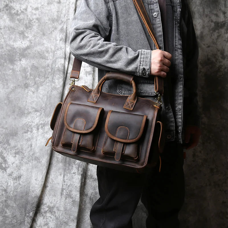 Vintage Leather Briefcase Men's Cowhide Bag