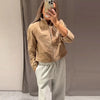 Brown Faux Suede Jacket Women’s Moto Bomber with Pockets