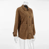 Brown Faux Suede Jacket Women’s Long Sleeve Lapel Coat with Pockets