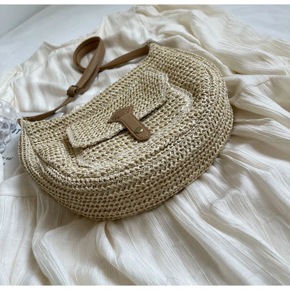 Woven Summer Crossbody Bag with Outer Pocket