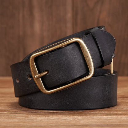 Men's Leather Belt in Brown Cowhide with Copper Pin Buckle