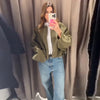 Brown Faux Suede Jacket Women’s Moto Bomber with Pockets