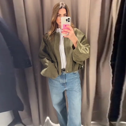 Brown Faux Suede Jacket Women’s Moto Bomber with Pockets