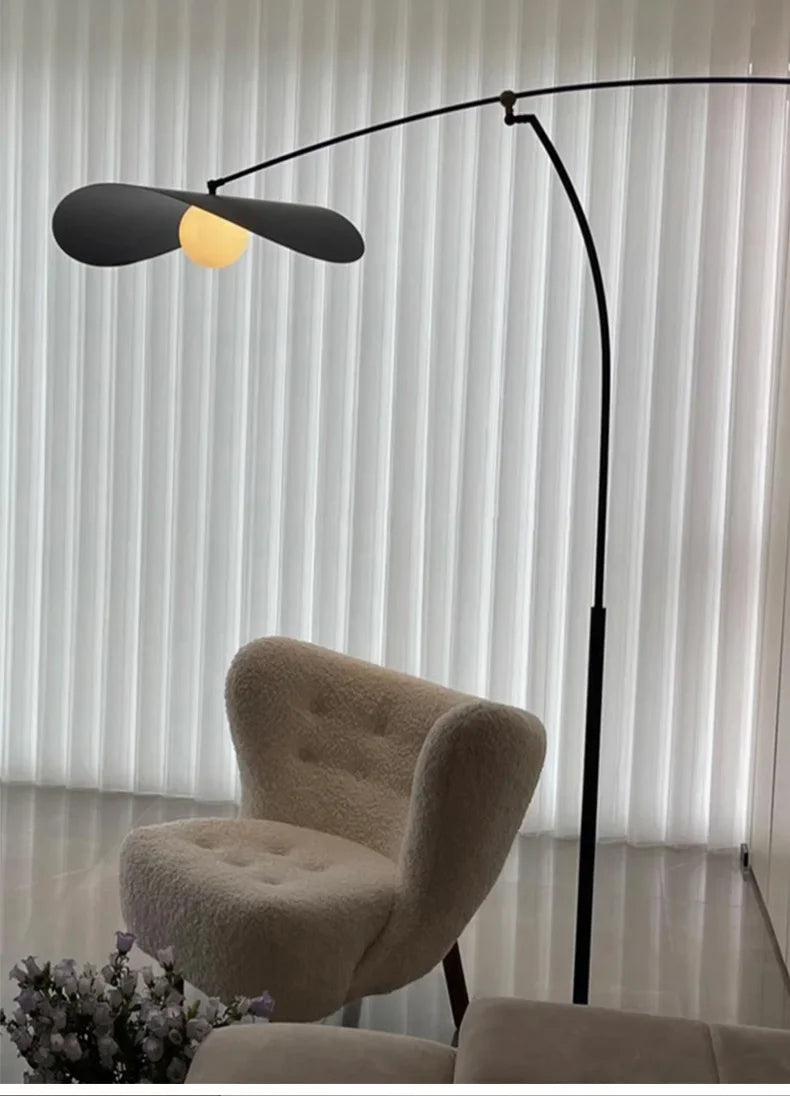 Modern Black and Gold Arc Floor Lamp Boho Hat Shade