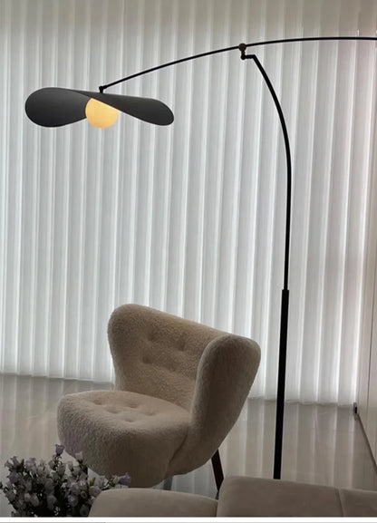 Modern Black and Gold Arc Floor Lamp Boho Hat Shade