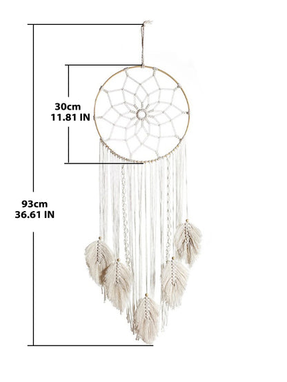 Large Macrame Dream Catcher Wall Hanging with Leaf Tassels