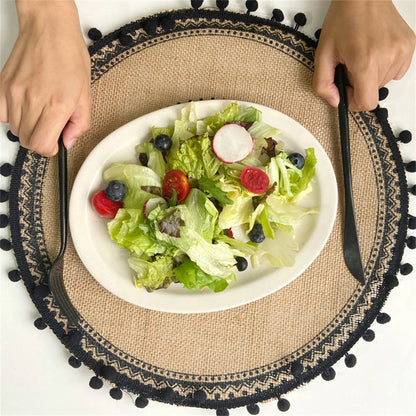 Handwoven Jute Table Mats with Mandala Fringe