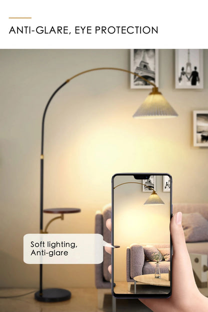 Minimalist Curved Floor Lamp with Pleated Shade