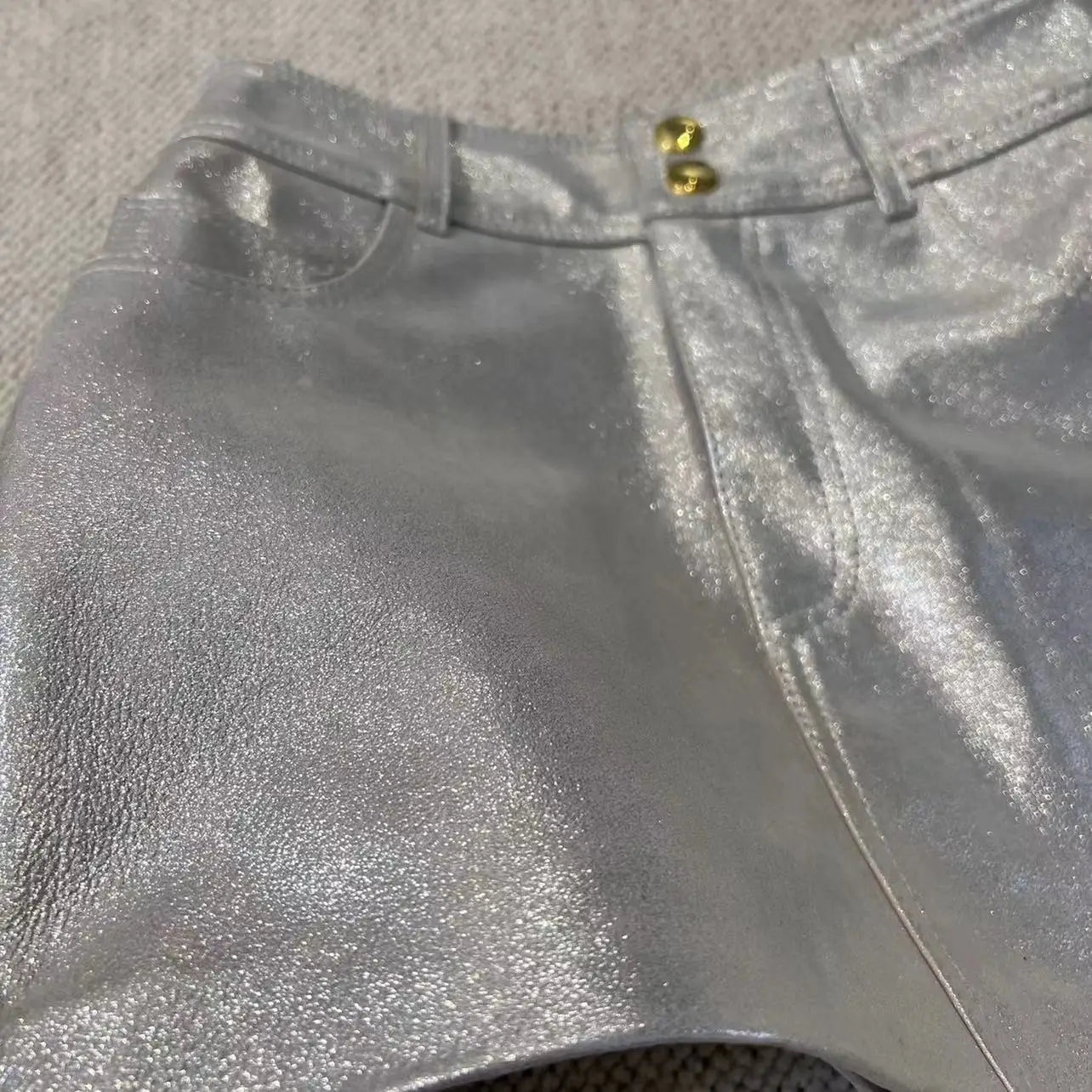 Women mini silver metallic skirt