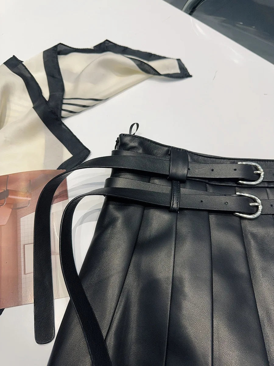 Pleather Mini Leather Skirt Double Waistband