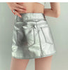 Women mini silver metallic skirt high waist
