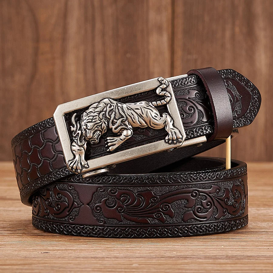 Tiger Buckle Genuine Leather Belt for Men